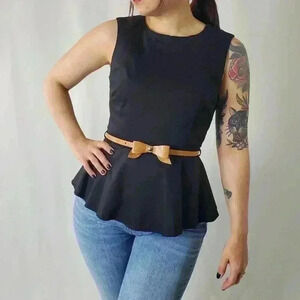 Belted Peplum Cut-out Back Blouse - S